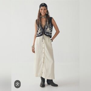 Vintage Linen Button Down Beige Plus Size Skirt Cotton